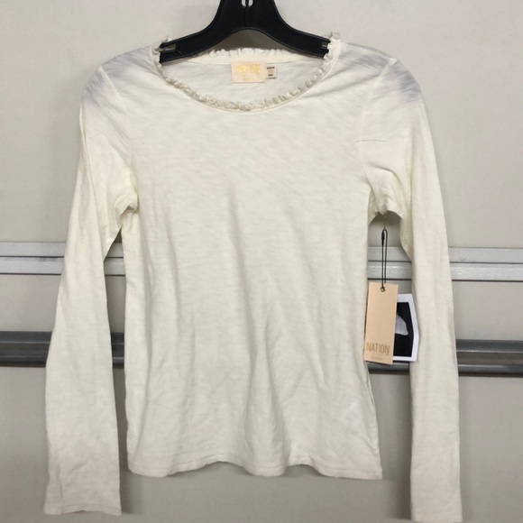 Nation LTD Lucy Ruffled Neck Tee in Off White - Picture 3 of 4